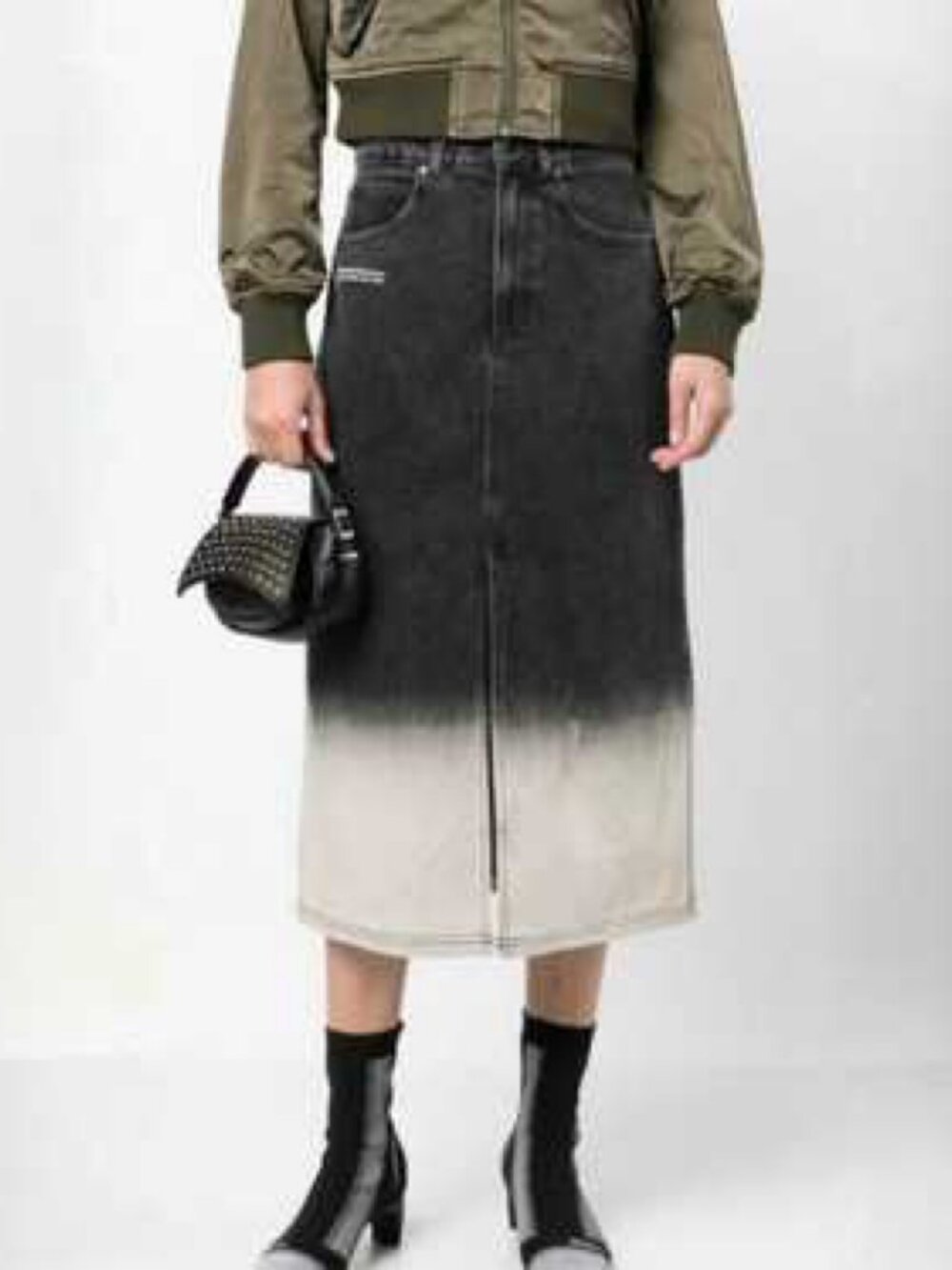 Black & White Dip Dye Ombre Denim Skirt